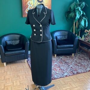 Danny & Nicole Vintage Olive Green Animal Print Short Sleeve Long Skirt Suit 8